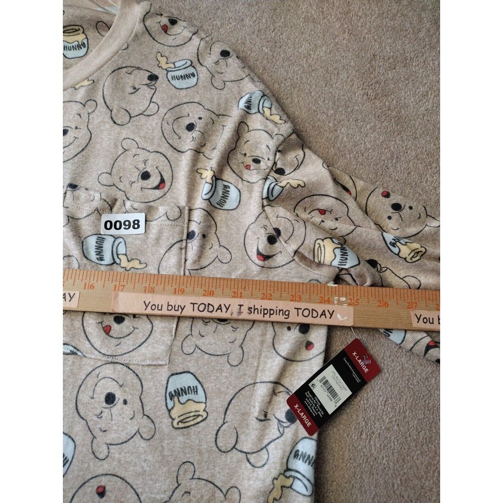 Disney Pajama Set Women XL Tan Winnie the Pooh Lightweight Long Sleeve Crew Neck - Picture 7 of 10